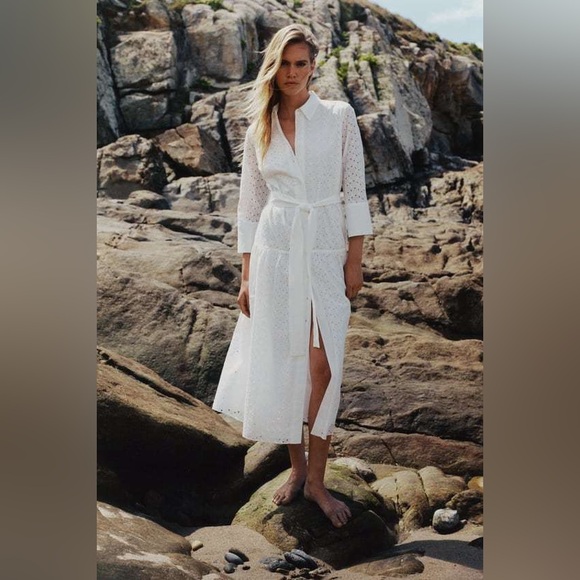 ZARA BELTED SHIRTDRESS SIZE
XL Midi dress Tied self belt embroidered eyelet  XS - Picture 3 of 17